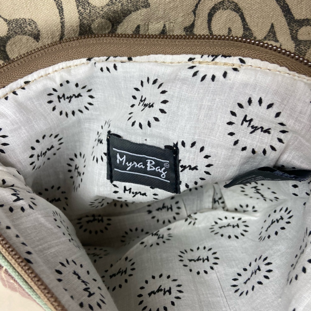Myra Bag Brown, Cream & Mint Green Patterned Crossbody Bag - Picture 7 of 9